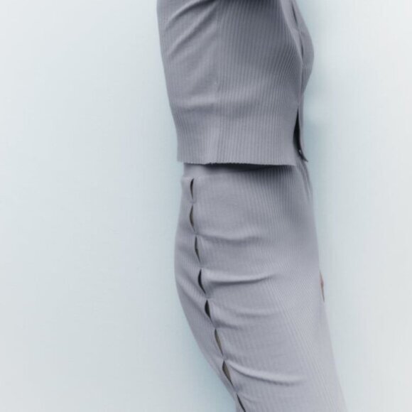 NEW Zara Women's LONG RIBBED SKIRT Greyish - Picture 4 of 13